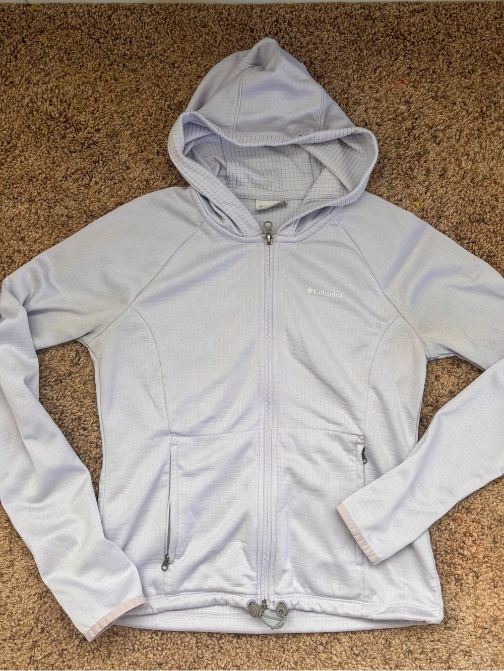 Columbia Light Lavender Hooded Zip Jacket Raglan Waffle textured
